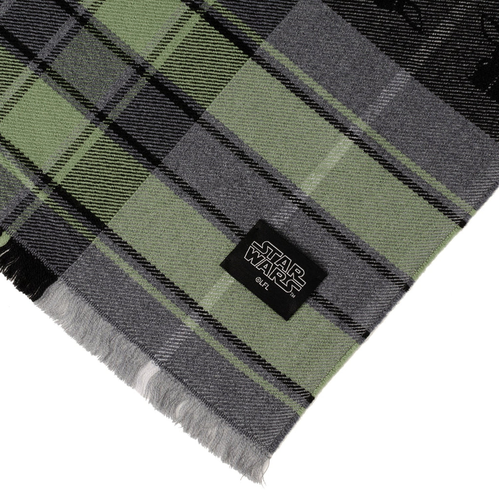 Star Wars Grogu Green and Black Plaid Merino Wool Scarf - Image 5