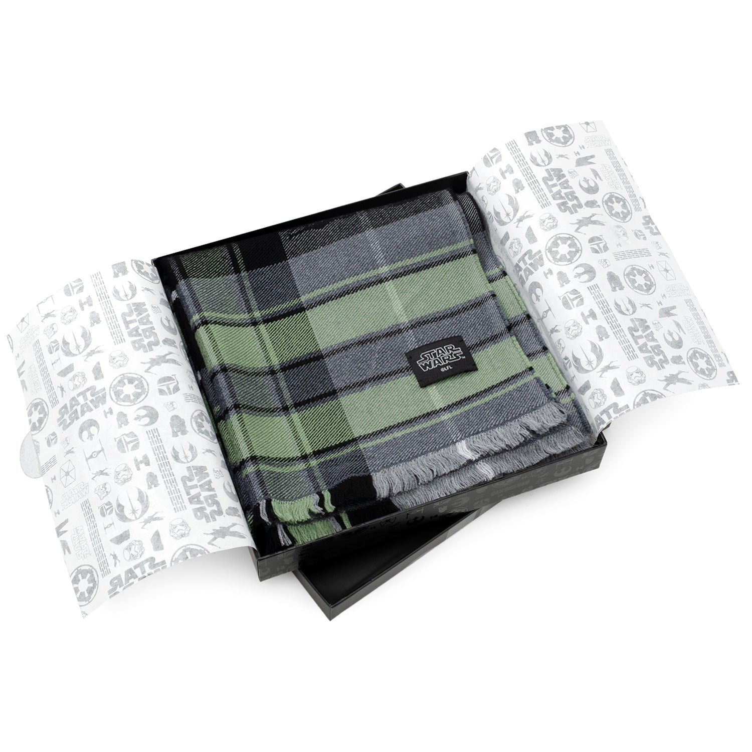 Star Wars Grogu Green and Black Plaid Merino Wool Scarf - Image 6