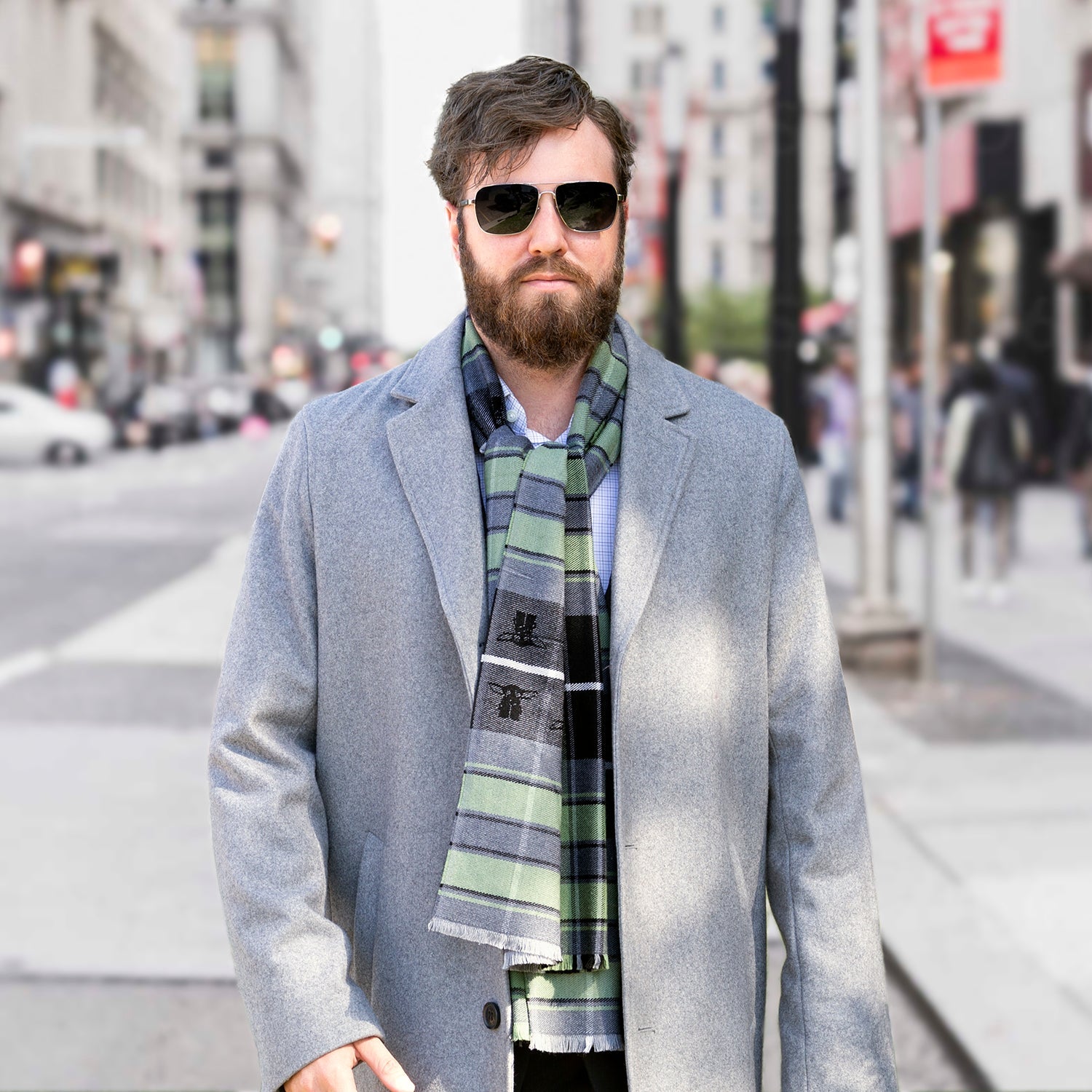 Star Wars Grogu Green and Black Plaid Merino Wool Scarf - Image 7