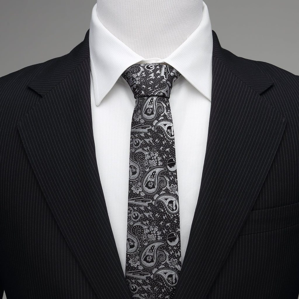Star Wars Darth Vader Paisley Necktie in Black and White Silk - Image 2