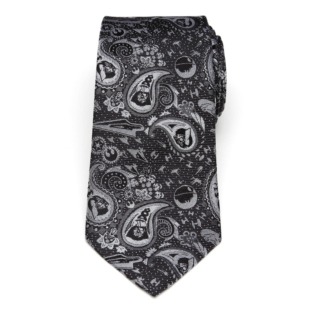 Star Wars Darth Vader Paisley Necktie in Black and White Silk - Image 3
