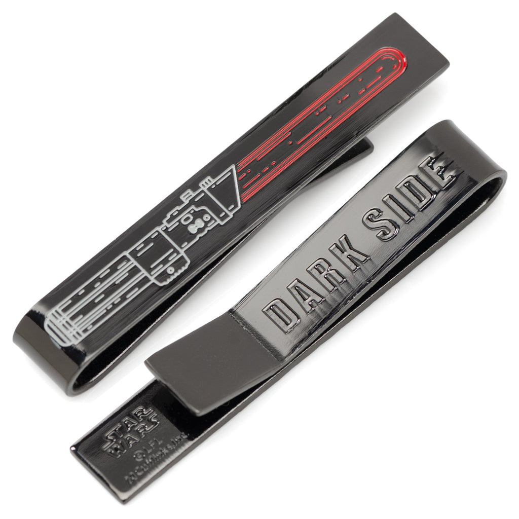 Black metal Star Wars Darth Vader lightsaber tie bar with hidden Dark Side message