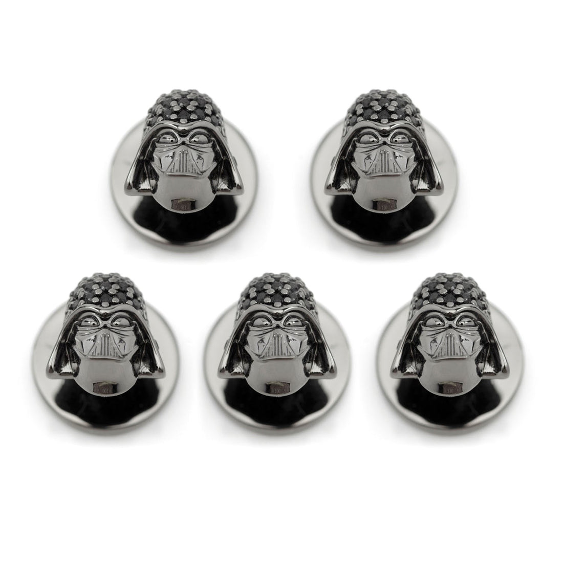 Set of five Star Wars Darth Vader tuxedo studs in gunmetal with black pavé crystals