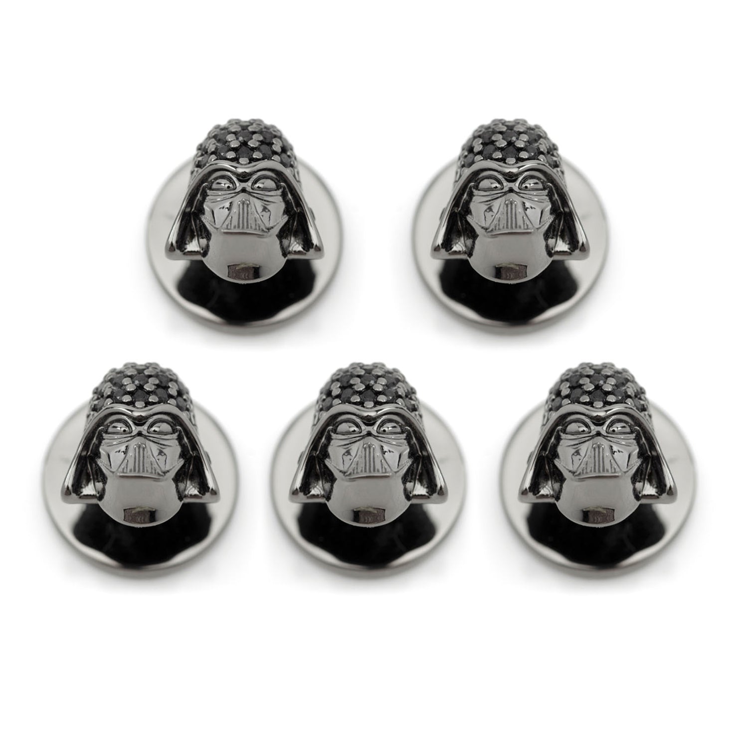 Set of five Star Wars Darth Vader tuxedo studs in gunmetal with black pavé crystals