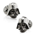 A pair of 3D Darth Vader helmet cufflinks made from polished sterling silver with a swivel backing.