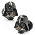 A pair of 3D Darth Vader helmet cufflinks finished in a sleek satin black metal.