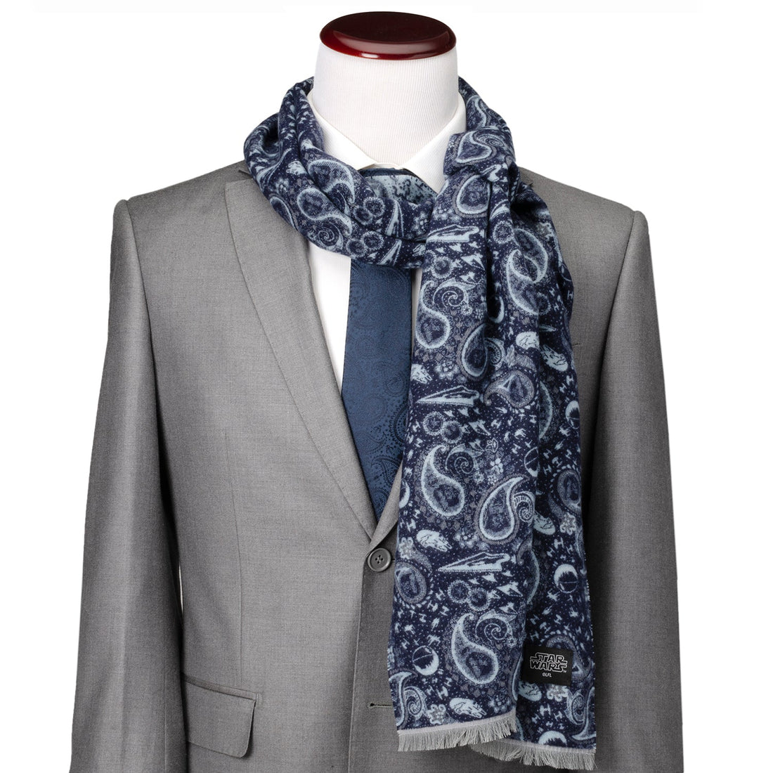Star Wars Darth Vader Paisley Scarf in Blue and Gray Merino Wool - Image 2