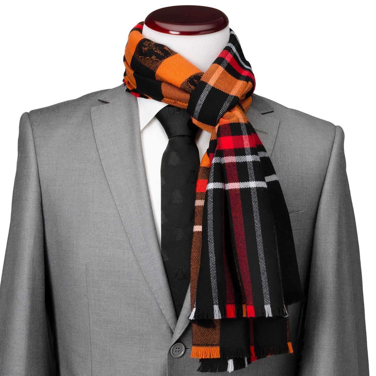 Star Wars Darth Vader Black and Orange Tartan Wool Scarf - Image 2