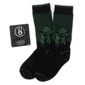 Star Wars Yoda green crew socks paired with a silver Jedi Order crest lapel pin gift set