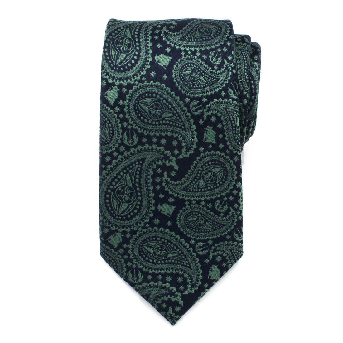 Star Wars Yoda Paisley Silk Tie in Green and Blue - Image 3