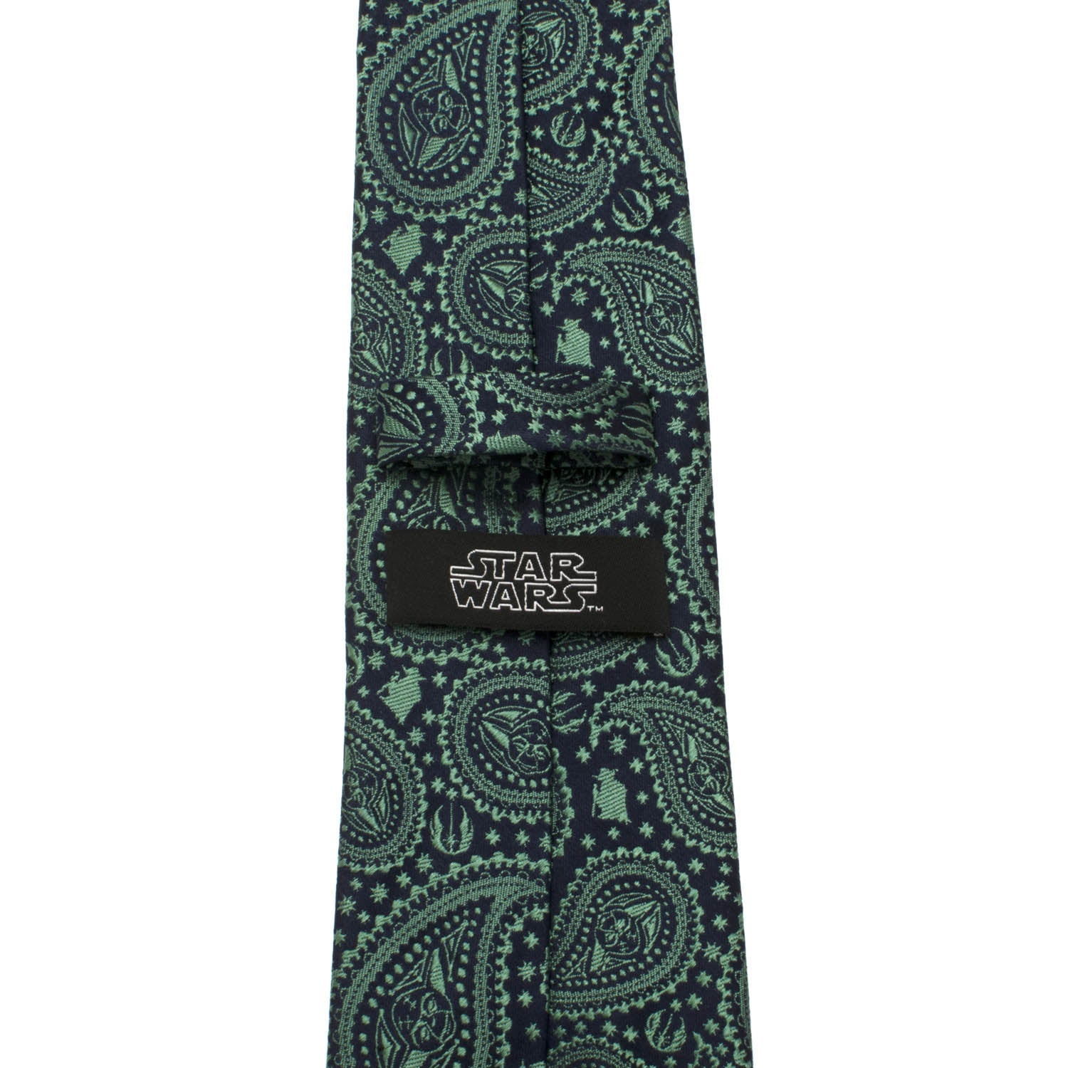 Star Wars Yoda Paisley Silk Tie in Green and Blue - Image 4