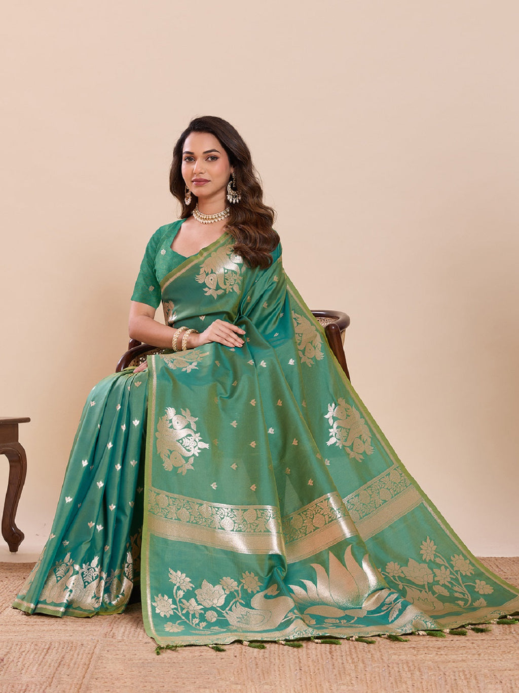 Green Paithani Silk Wedding Saree with All Over Jari Weaving