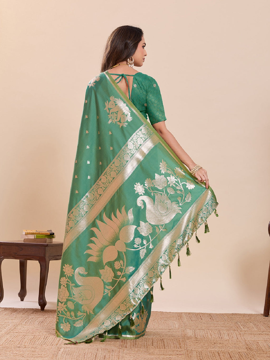 Green Paithani Silk Wedding Saree with All Over Jari Weaving