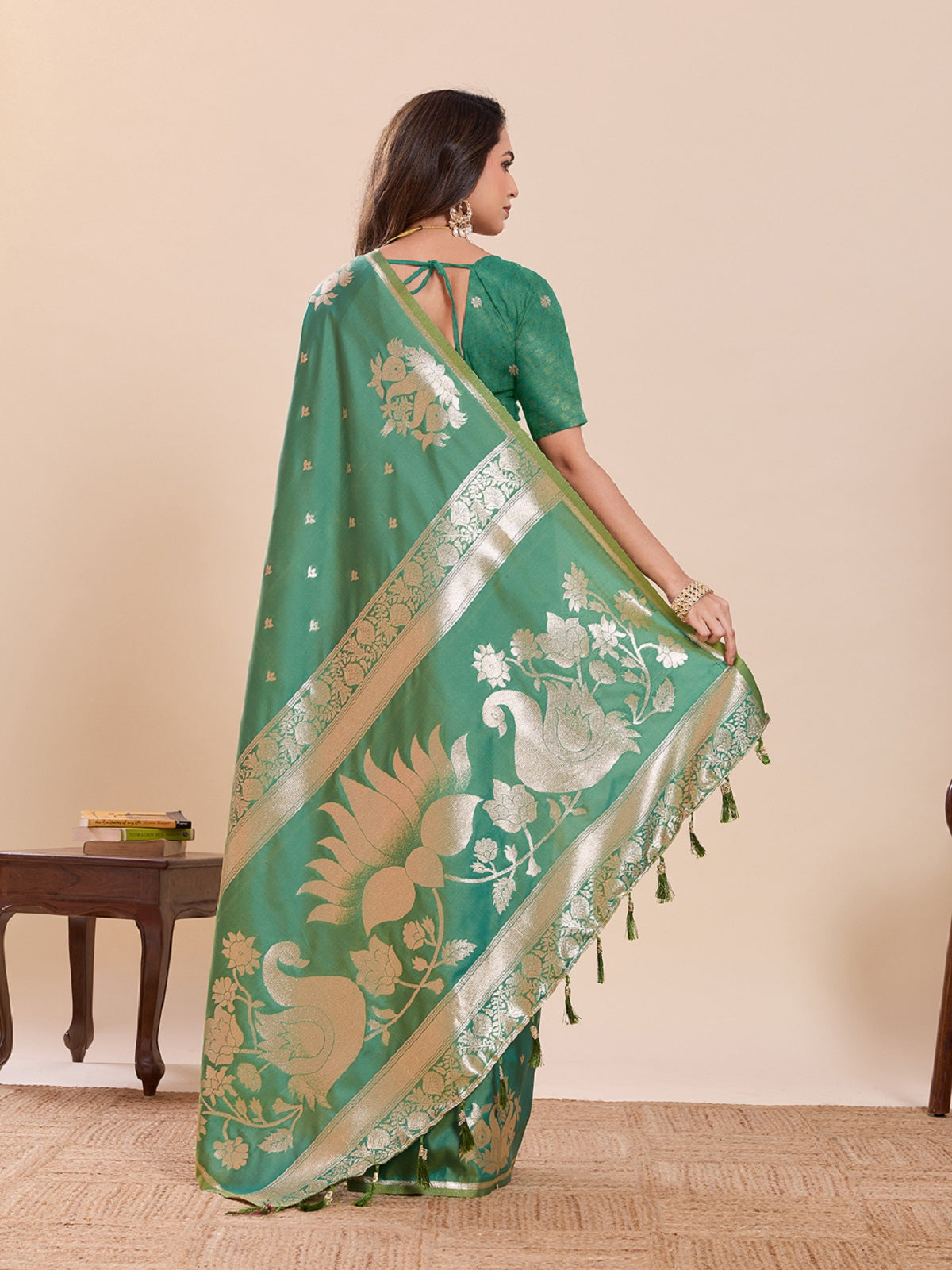 Green Paithani Silk Wedding Saree with All Over Jari Weaving