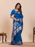 Blue Paithani Silk Wedding Saree With Intricate Jari Weaving