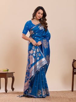 Blue Paithani Silk Wedding Saree With Intricate Jari Weaving
