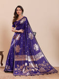 Royal Blue Paithani Silk wedding saree with intricate jari weaving and unstitched blouse