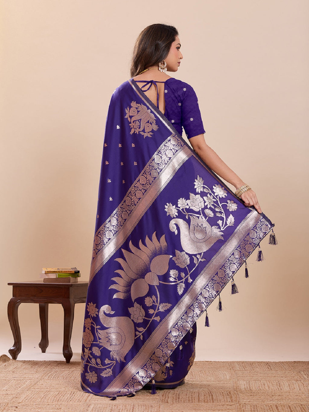 Royal Blue Paithani Silk Wedding Saree with Jari Weaving & Blouse