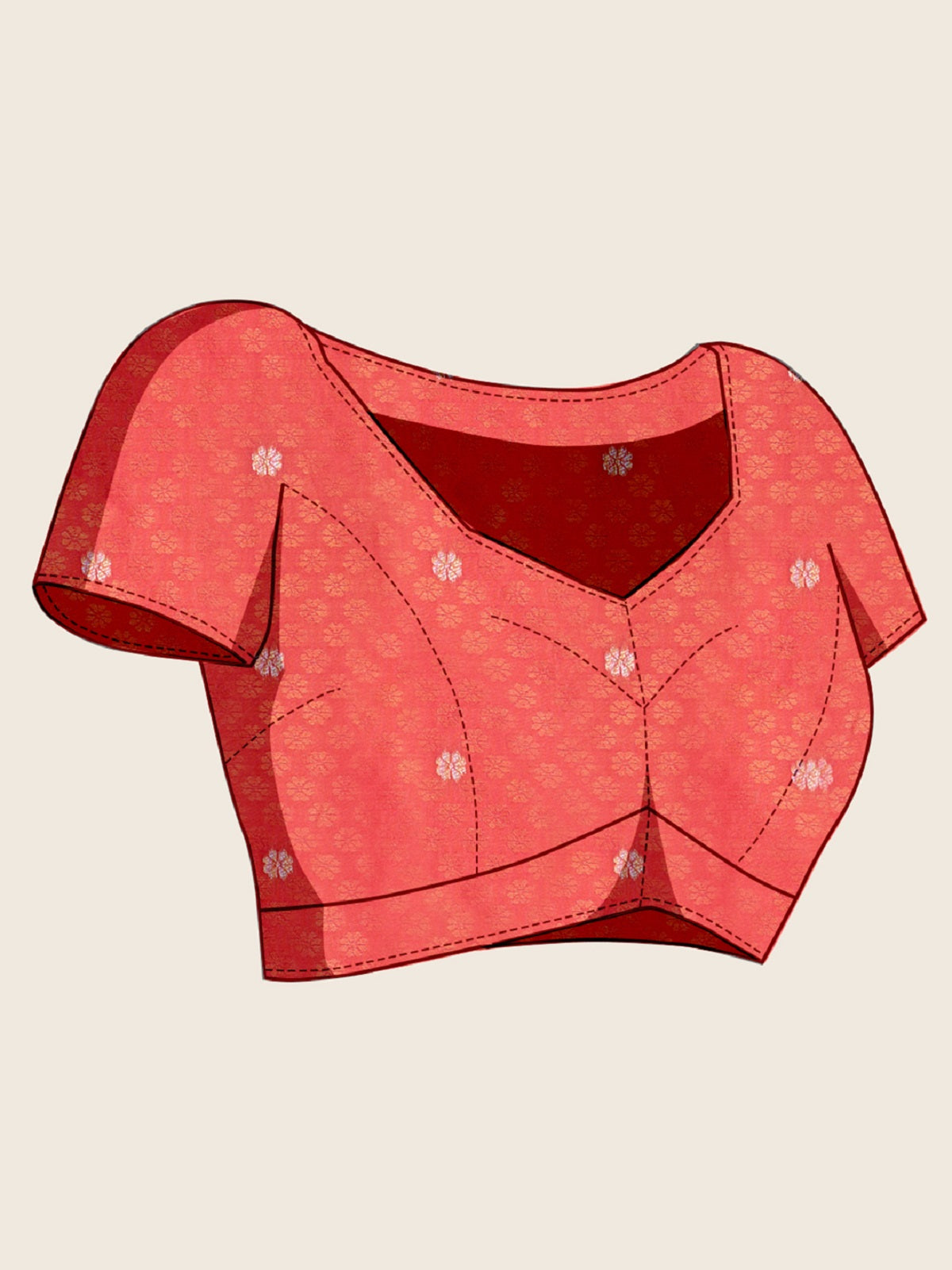 Peach Red Paithani Silk Wedding Saree with Jari Weaving