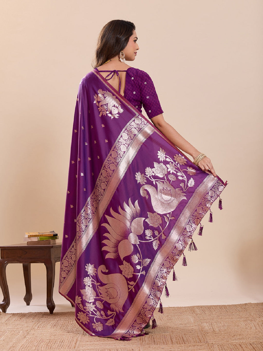 Dark Purple Paithani Silk Wedding Saree with Jari Weaving