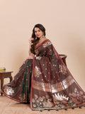 Chocolate Brown Paithani Silk Wedding Saree with Jari Weaving