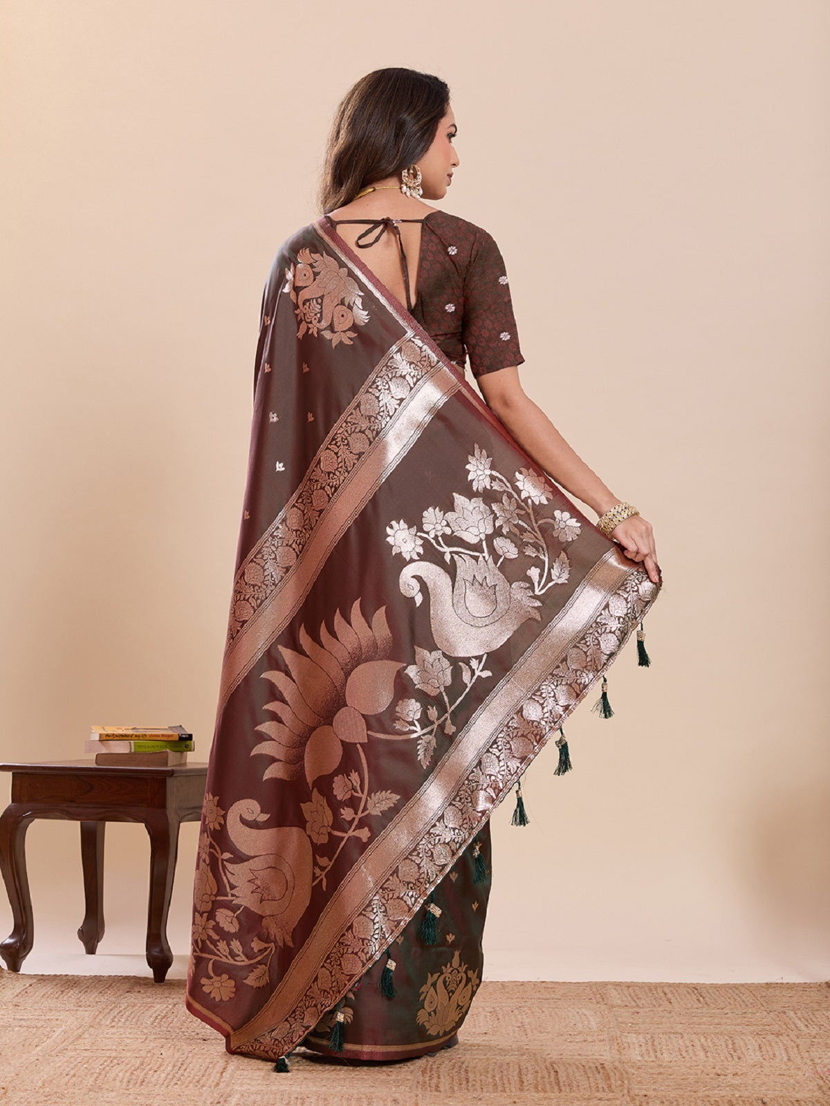 Chocolate Brown Paithani Silk Wedding Saree with Jari Weaving