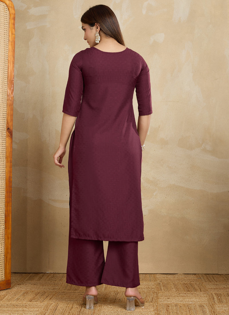 Maroon Printed Cotton Blend Kurta Pant Set for Women