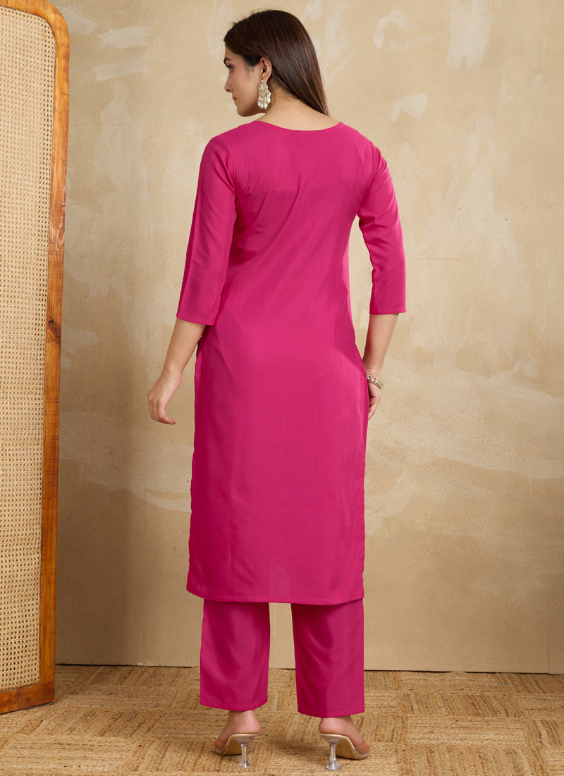 Pink Printed Cotton Blend Kurta Pant Set for Festive Occasions