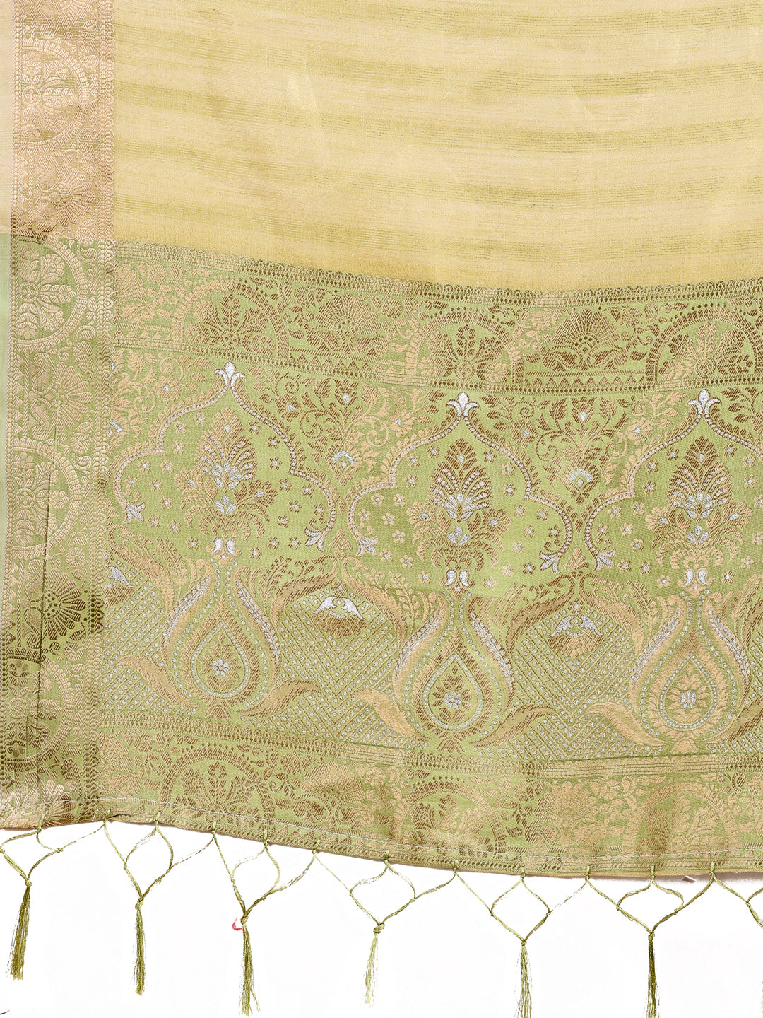 Light Green Organza Saree with Traditional Zari Border