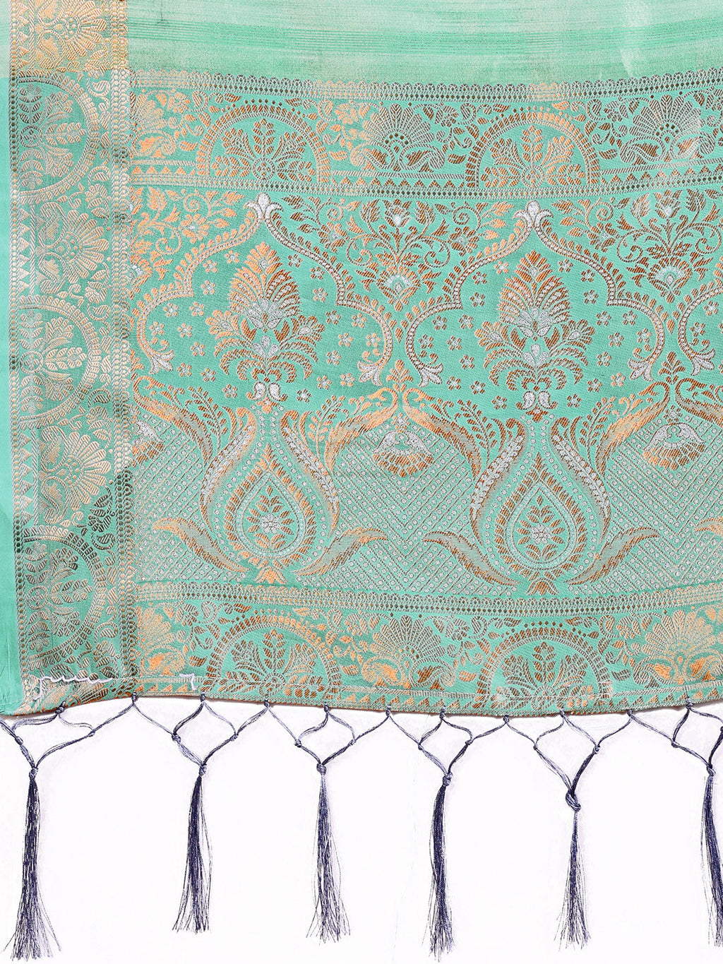 Teal Organza Saree with Traditional Zari Motifs