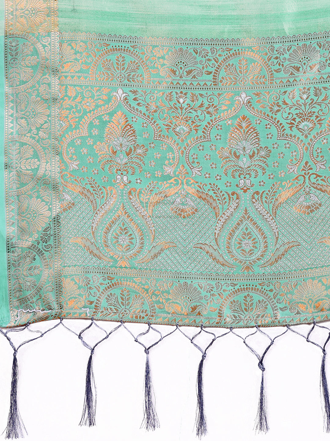 Teal Organza Saree with Traditional Zari Motifs