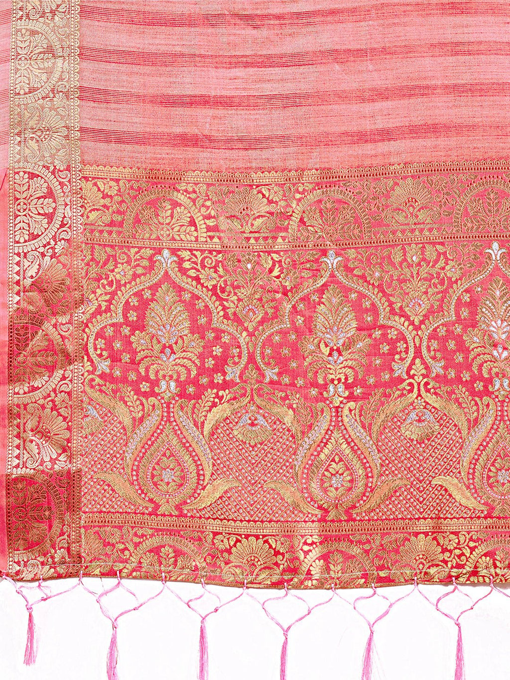 Light Peach Organza Saree with Zari Border