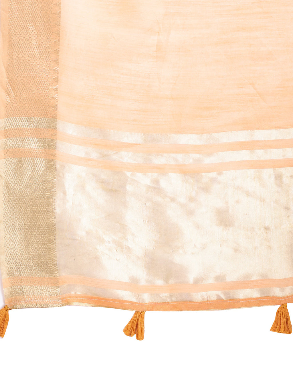 Orange Cotton Saree with Woven Zari Work and Tassels