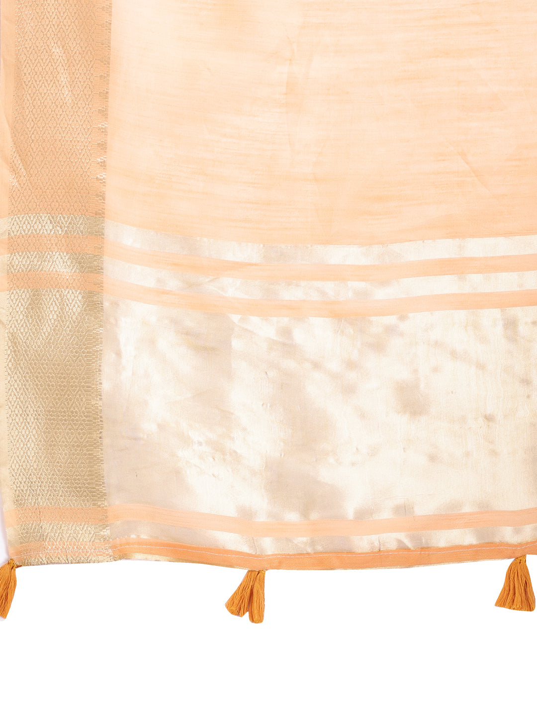 Orange Cotton Saree with Woven Zari Work and Tassels