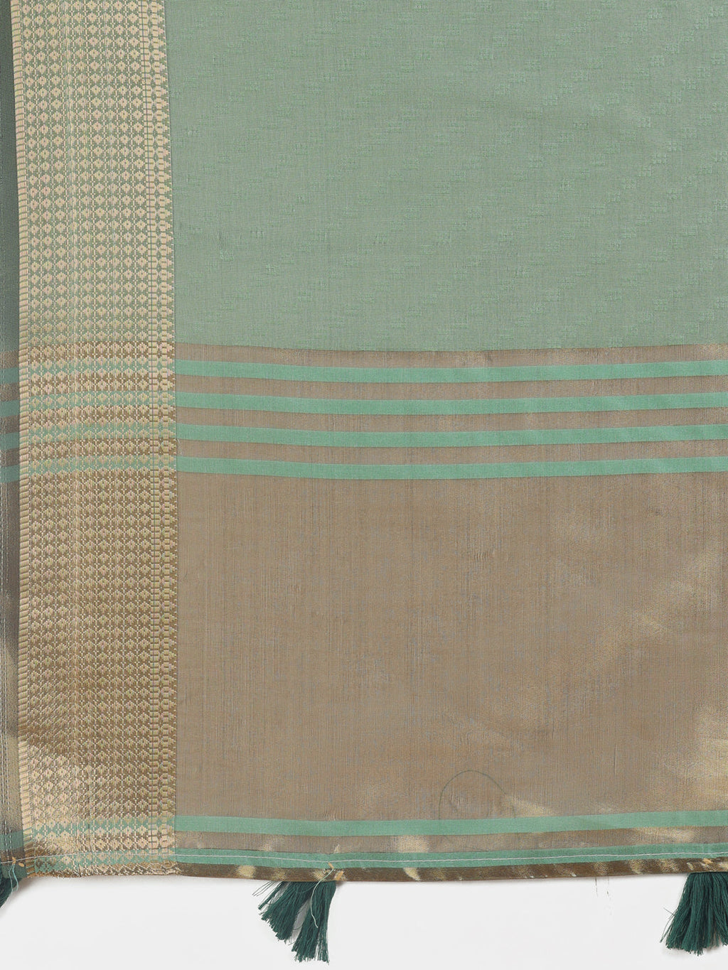 Green Organza Saree with Rich Golden Zari Border