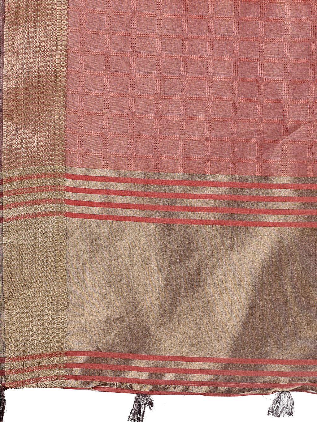 Peach Organza Saree with Golden Zari Border and Blouse