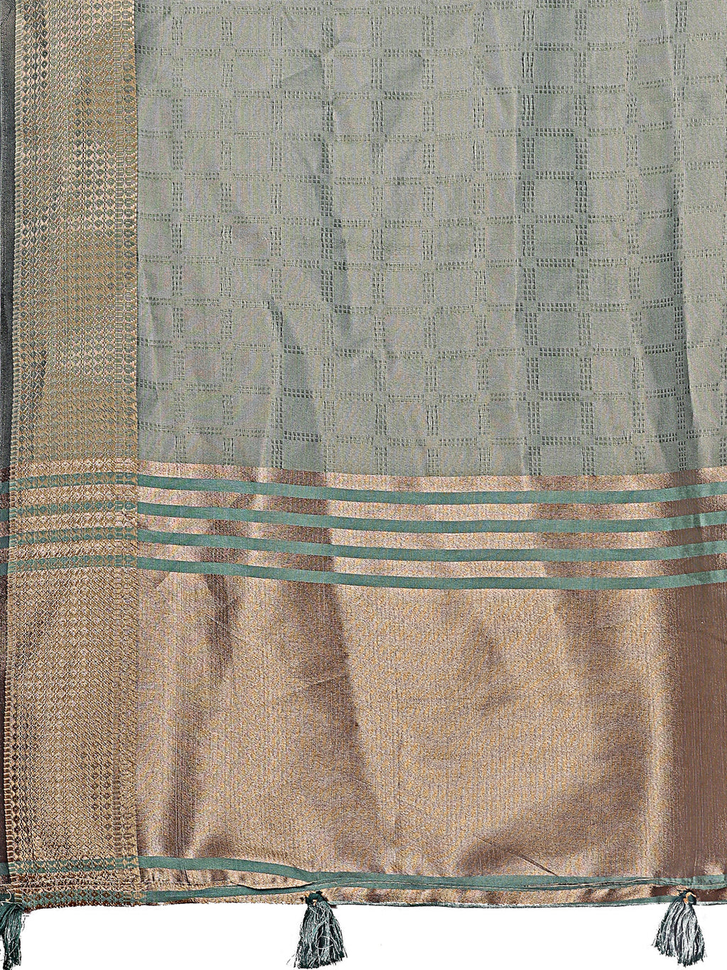 Light Green Organza Saree with Golden Zari Border and Blouse