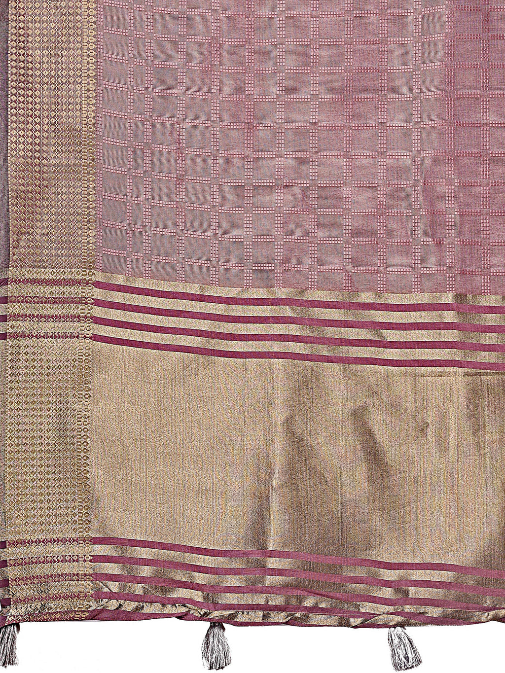Magenta Organza Saree with Golden Zari Border and Blouse