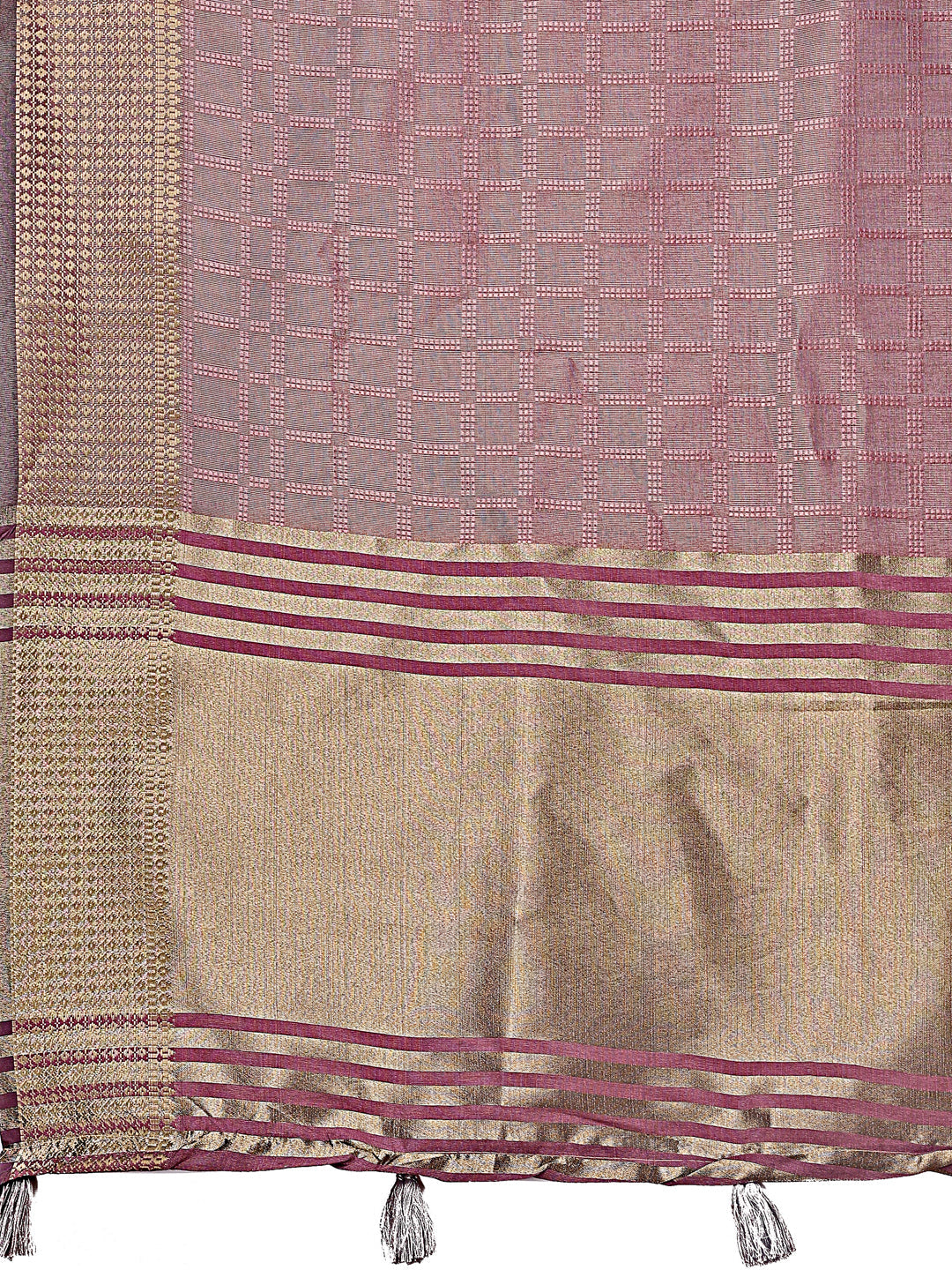 Magenta Organza Saree with Golden Zari Border and Blouse
