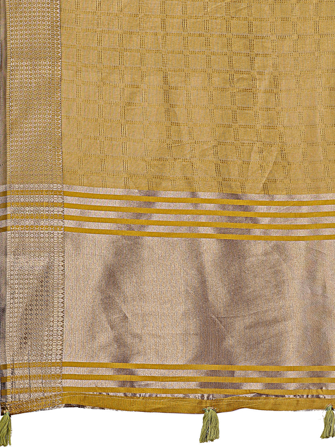 Mustard Organza Saree with Golden Zari Border and Blouse