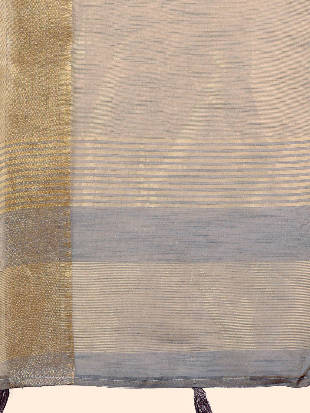 Beige Linen Saree with Golden Zari Border