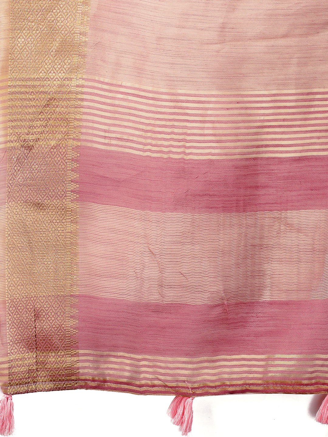 Elegant Peach Linen Saree with Golden Zari Border and Rich Pallu