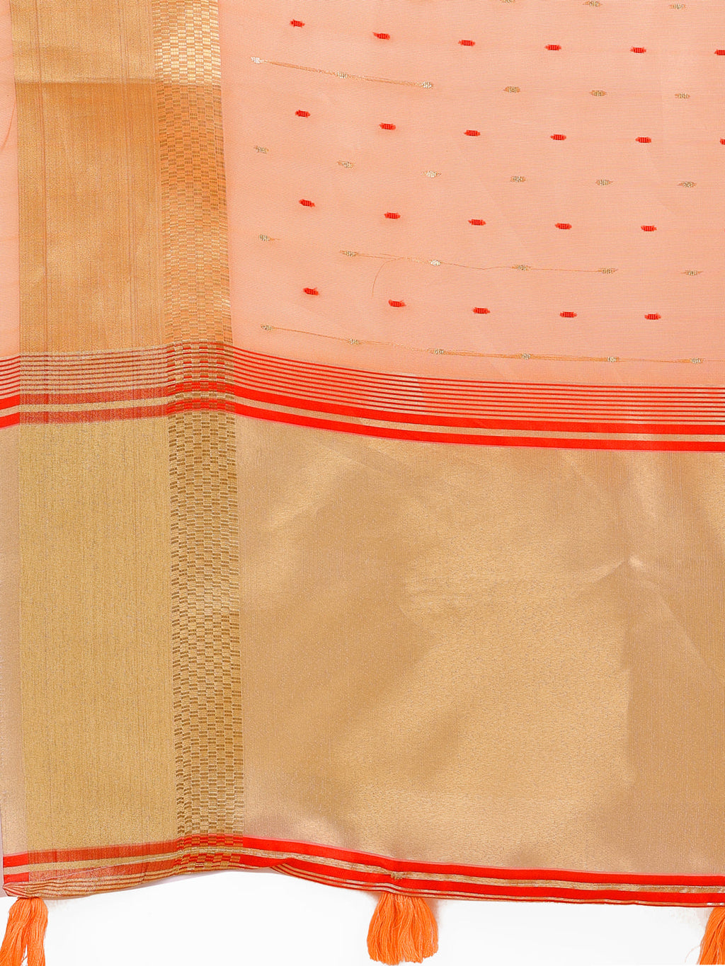 Shree Shyam Fashion Peach Gold Organza Silk Saree - Lightweight Luxury for Your Ethnic Moments