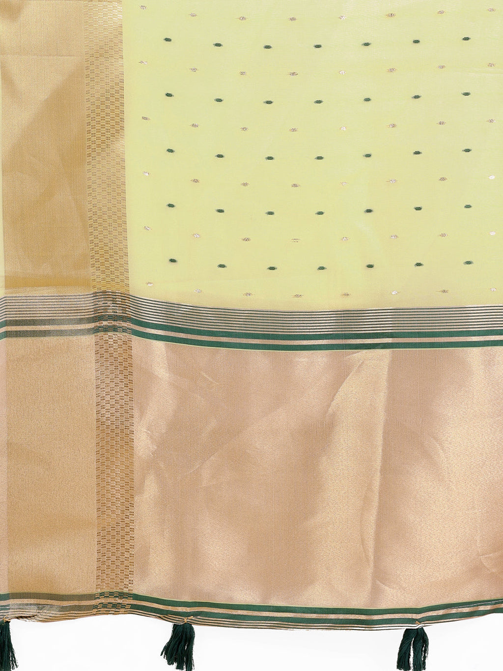 Light Green Gold Organza Silk Saree with Woven Patterns