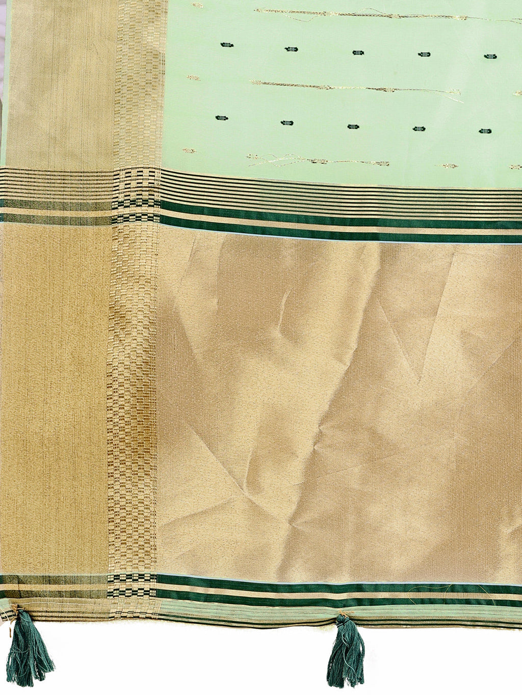 Olive Green Gold Organza Silk Saree for Festive Wear