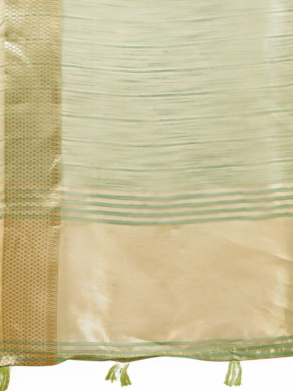 Gold Mint Green Organza Saree with Zari Border and Blouse