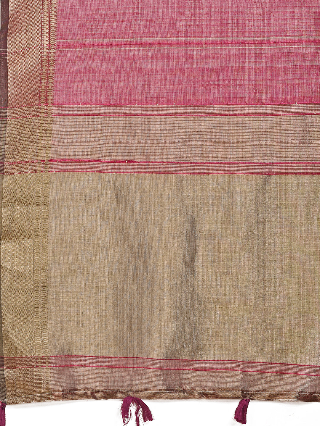 Magenta Organza Saree with Woven Zari Work and Traditional Tassels
