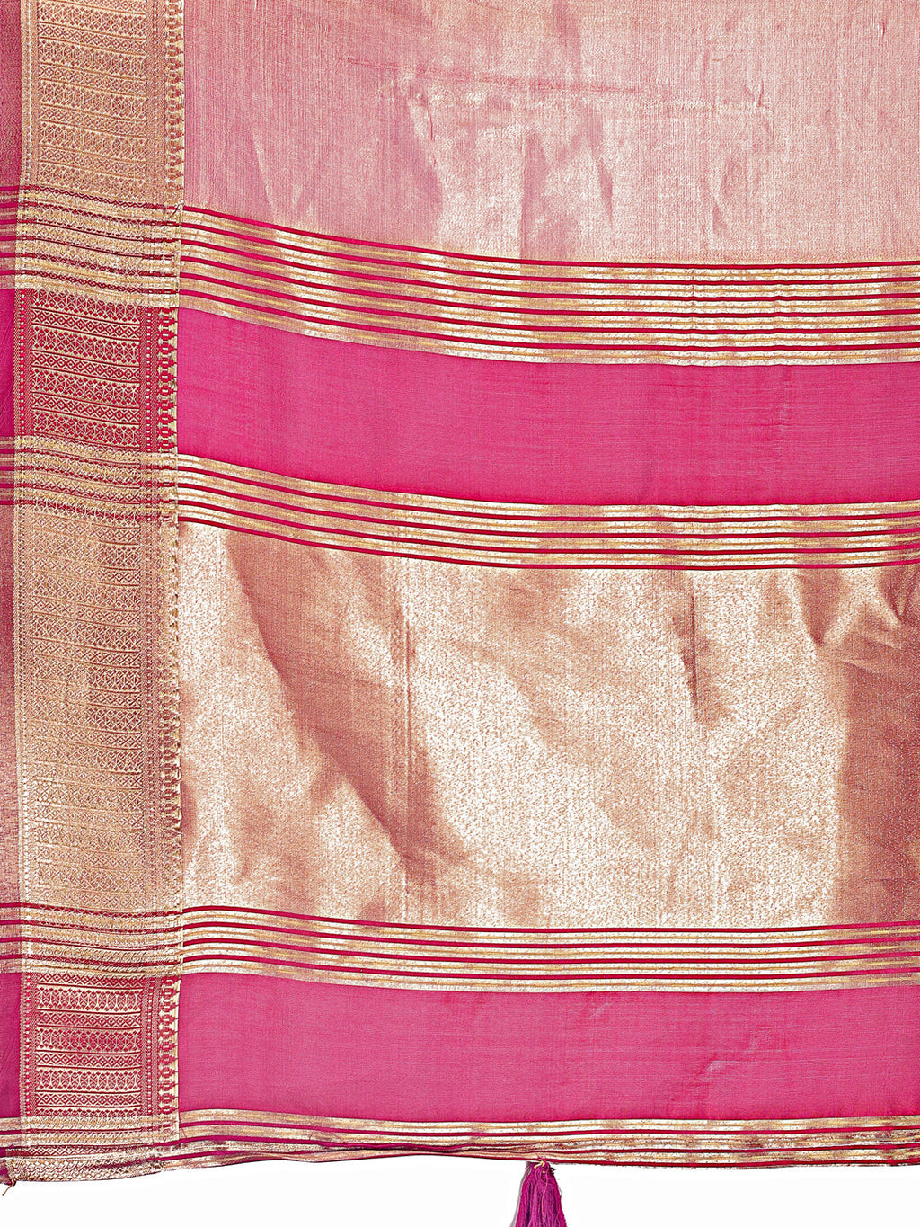 Light Pink & Magenta Organza Saree with Zari Border & Tassels