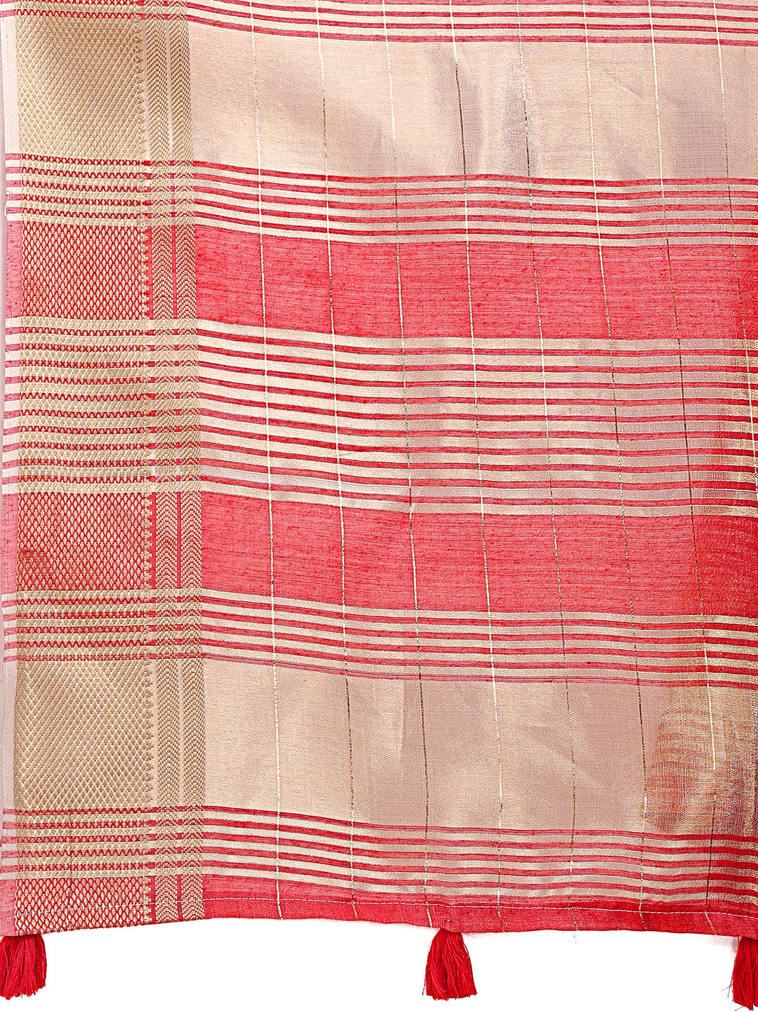 Peach Organza Saree with Woven Zari Work and Tassel Detail