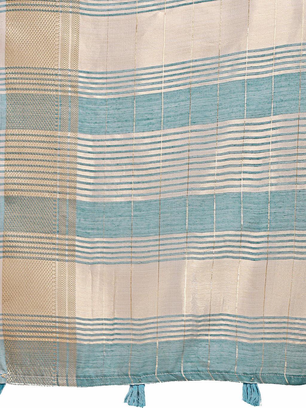 Sea Green Organza Saree with Woven Zari Work and Tassel Detail